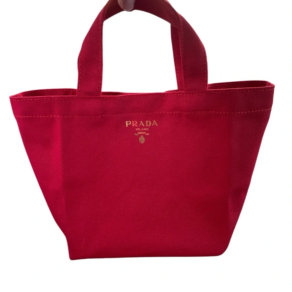 NEW in Bag Prada Red VIP Canvas Small Tote Bag 8” x 7” w/ 3” Shoulder Dr… - Picture 5 of 11